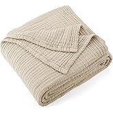 Carriediosa 100% Cotton Muslin Throw Blanket 90" X 90" Queen Size,4-Layers Summer Gauze Throws for Bed Couch,Soft Lightweight Breathable Linen Blankets Bedspread for Adults All Season,Khaki