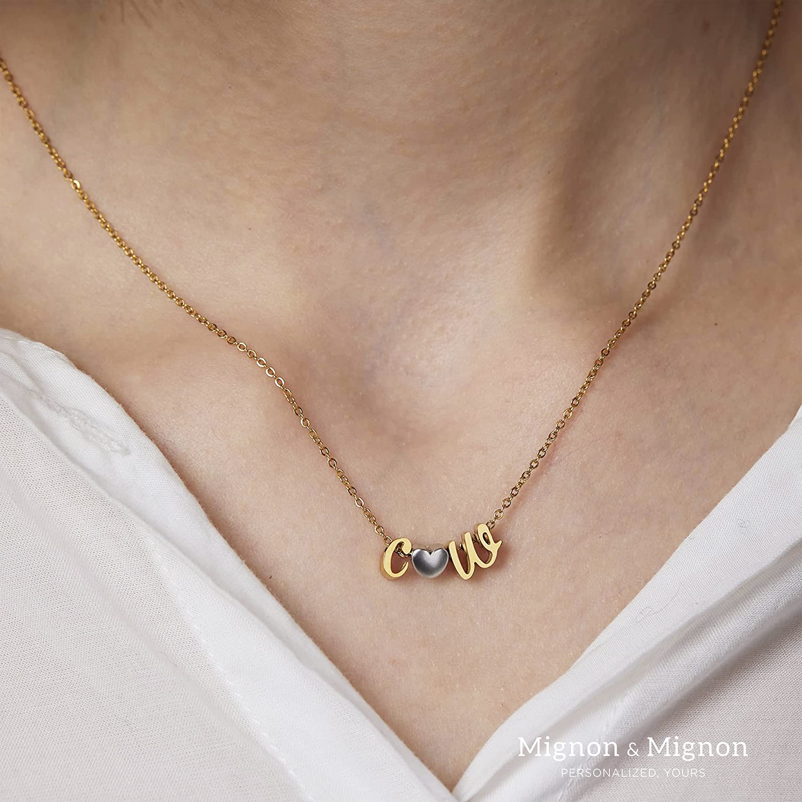 Custom Cursive Initials Necklace, Heart Love Necklace for Women, Personalized Jewelry in Gold, Silver, Rose Gold, Christmas and Holiday Gift – DCIN