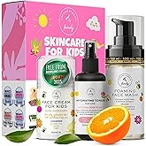 Skincare Set for Kids - Gentle Facial Wash, Hydrating Toner and Cream - Natural Skin Care for Boys and Girls with Aloe Vera and Rose Water - Vegan, Paraben-Free - Award-Winning - Ages 6-12
