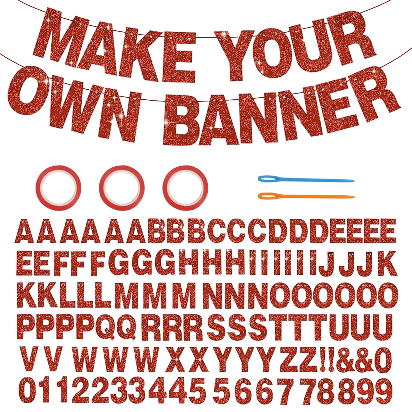 116 Custom Banners with Sparkling Letters DIY Personalized and Reusable Birthday Welcome Home Wedding Party Decoration (Red)