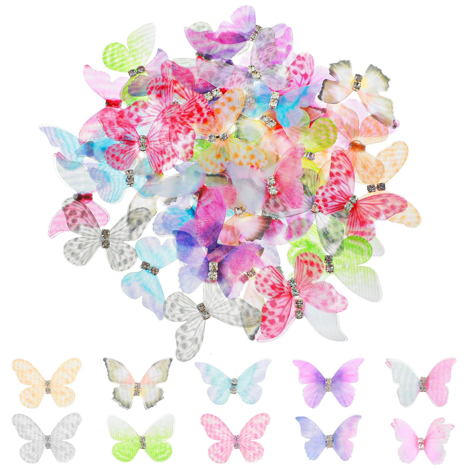 Molain 60Pcs Organza 3D Butterfly for Crafts, Colorful 2 Layers Butterfly Appliques Butterfly Wall Decor DIY Butterfly Ornament Decorative Butterflies for Craft Wedding Decoration, 10 Styles