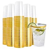 FOCUSLINE 200 Pack 12 oz Gold Rimmed Plastic