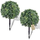 24.8" Outdoor Artificial Topiary Boxwood Tree, Faux Plants Shurbs with Spike, 2 Set Topiary Ball Tree Waterproof UV Resistant Fake Pot Filler Plants for Porch Home Outside Garden Spring Decor