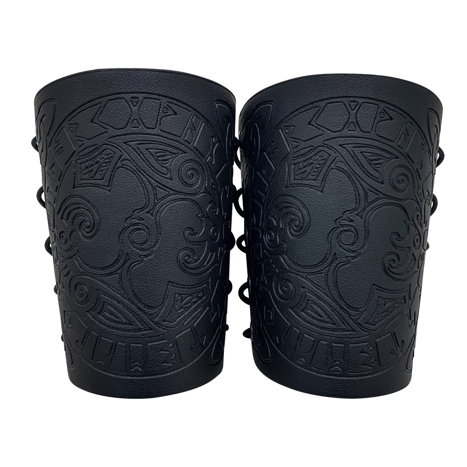 2 Pieces Men Leather Bracers Viking Crow Embossed Arm Guards Medieval Gauntlet Wristband for LARP Cosplay Archery Halloween (Black)