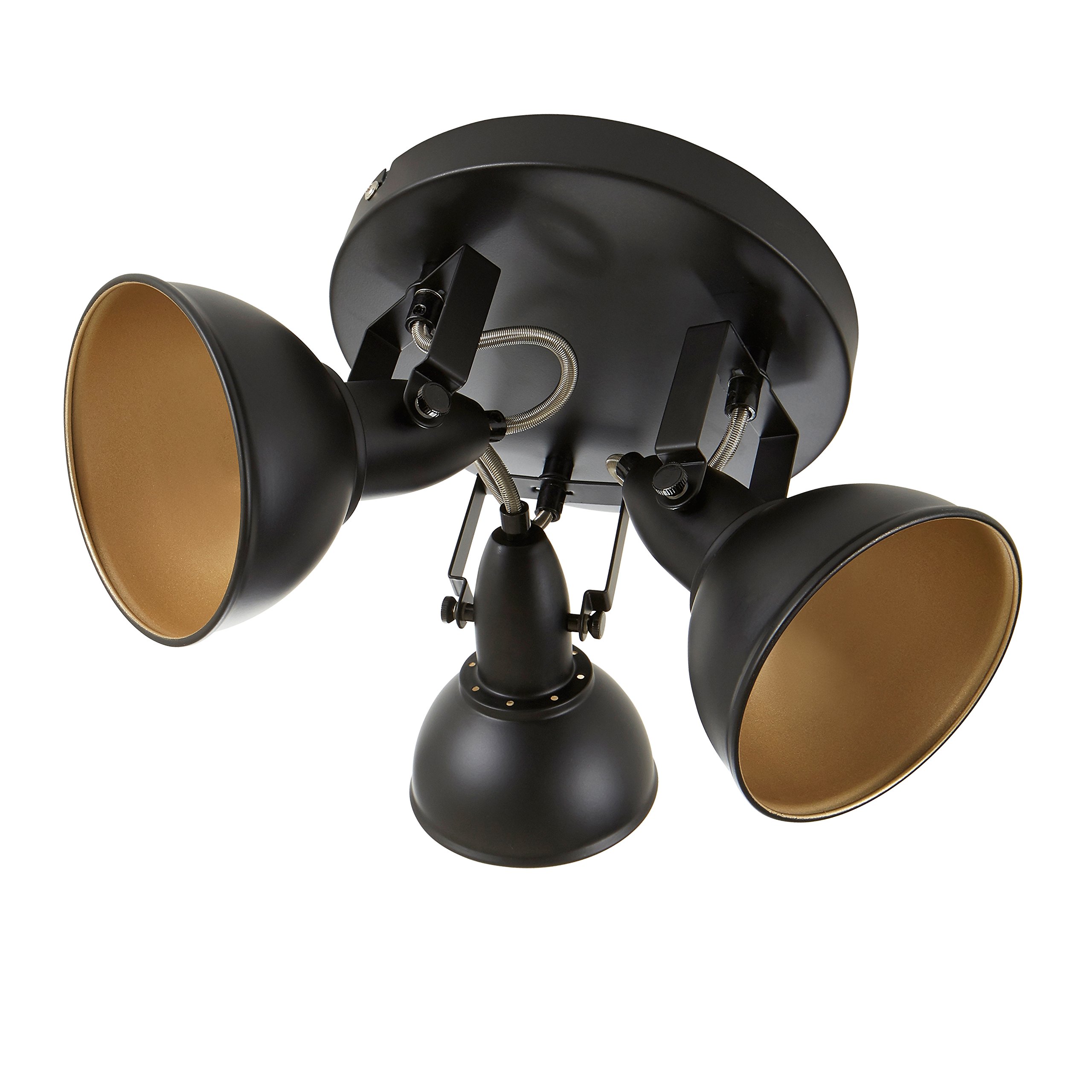 Briloner Leuchten Circular Ceiling Light with 3 Rotating and Pivoting Spotlights in Retro/Vintage Design, 40 W, Diameter 21 cm, Metal, E14, Black Gold, 21 x 21 x 15.6 cm