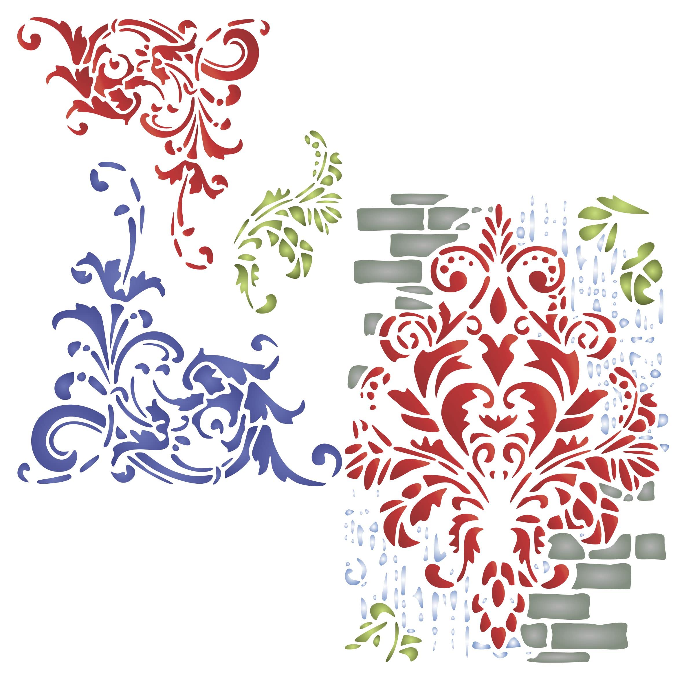 2X Vintage Stencil, 2pc / 21.5 x 31.7 cm (L) - Use Layering Corner Florish Wall Bricks to add Texture and Design to Mixed Media Backgrounds Stencils for Painting Template