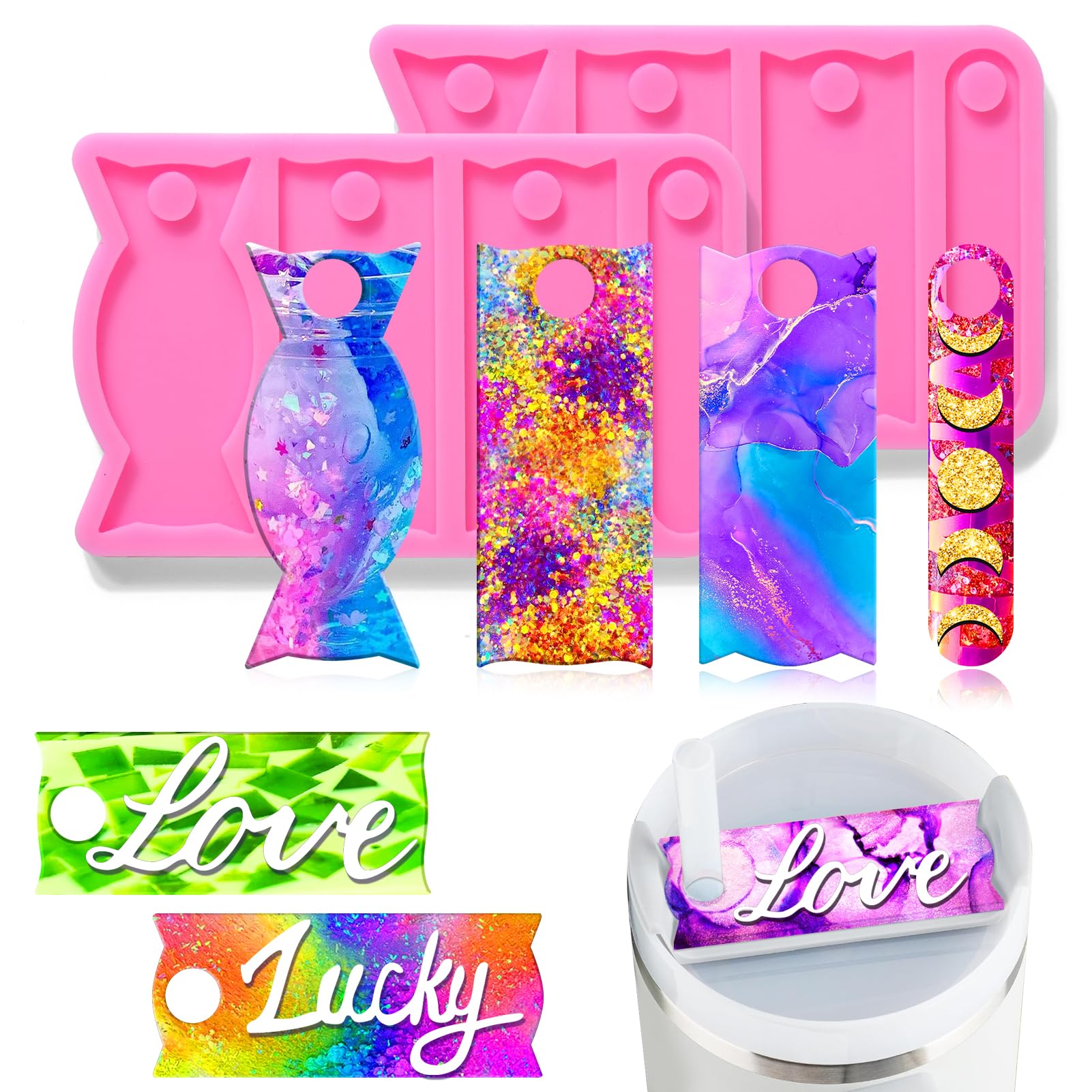 BABORUI 2Pcs Name Plate Resin Molds Silicone Compatible with Stanley 40 oz Tumbler Lid, Personalized Name Tag Molds for Epoxy Resin, DIY Silicone Molds Tumbler Cup Accessories