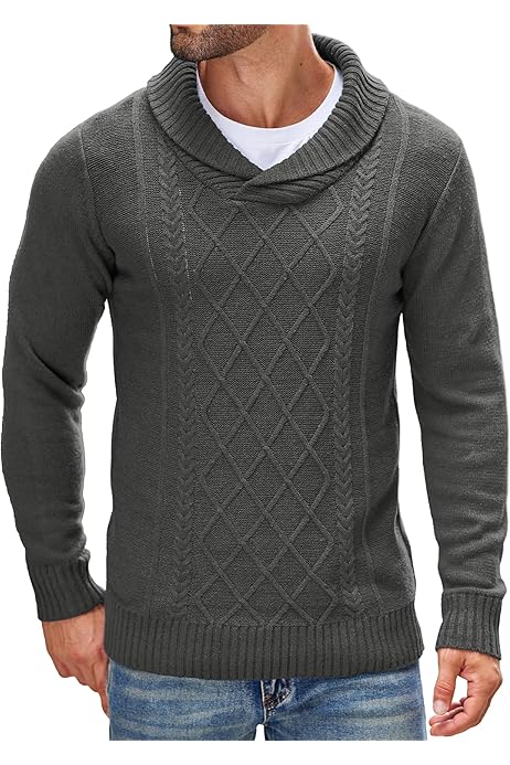 Runcati Men's V-Neck Cable Knit Sweater - Slim Fit Casual Pullover For Fall & Winter
