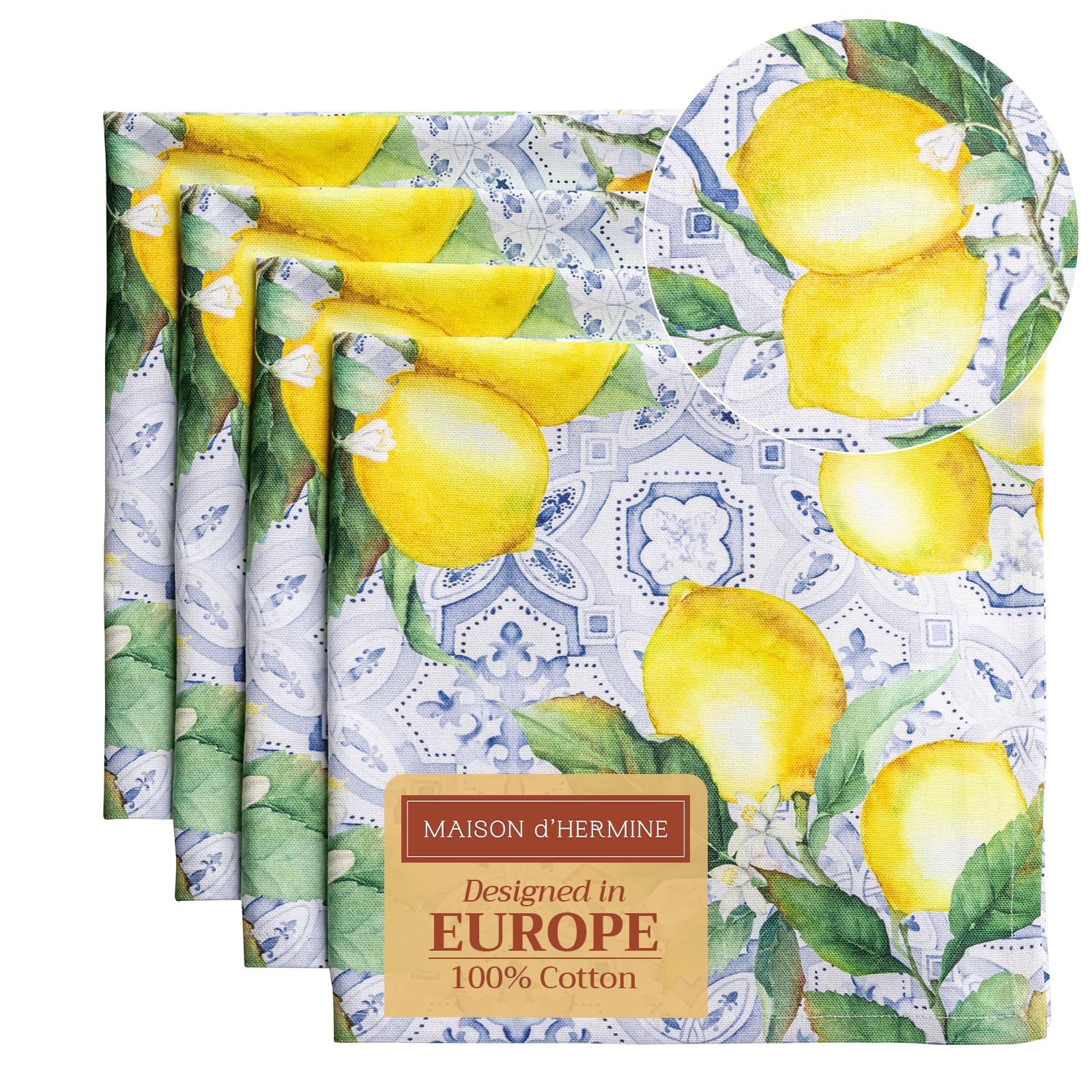 Maison d' Hermine Cloth Napkins Set of 4 100% Cotton Everyday Reusable Square Napkins Cloth Washable Dinner Party Wedding Restaurant Gifts for Mothers Day (Citrus, 45 CM x 45 CM)
