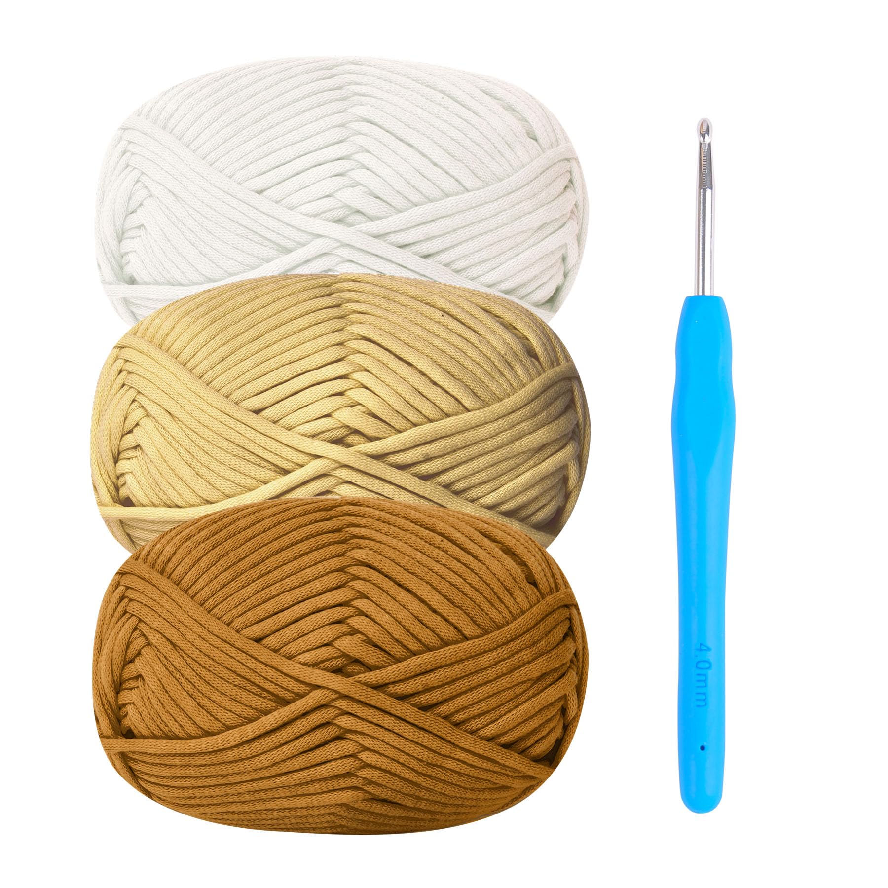 Chunky Yarn for Crochet,Cotton Yarn Thick Wool for Crochet 3x50g Crochet Yarn for Beginners Amigurumi Yarn with 4mm Crochet Hook,Easy Crochet Starter Kit (Khaki)