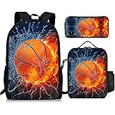3PCS Basketball Backpack for Boys Girls Teens, School Backpack with Lunch Box Pencil Case for Elementary Middle High Students, 17 Inch Lightweight Bookpack 3 in 1 Set Back to Shool Supplies for Kids