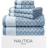 Nautica - Bath Towels, Highly Absorbent & Soft Bathroom Essentials, Oeko-Tex Certified (Zane Chevron Blue, 6-Piece)