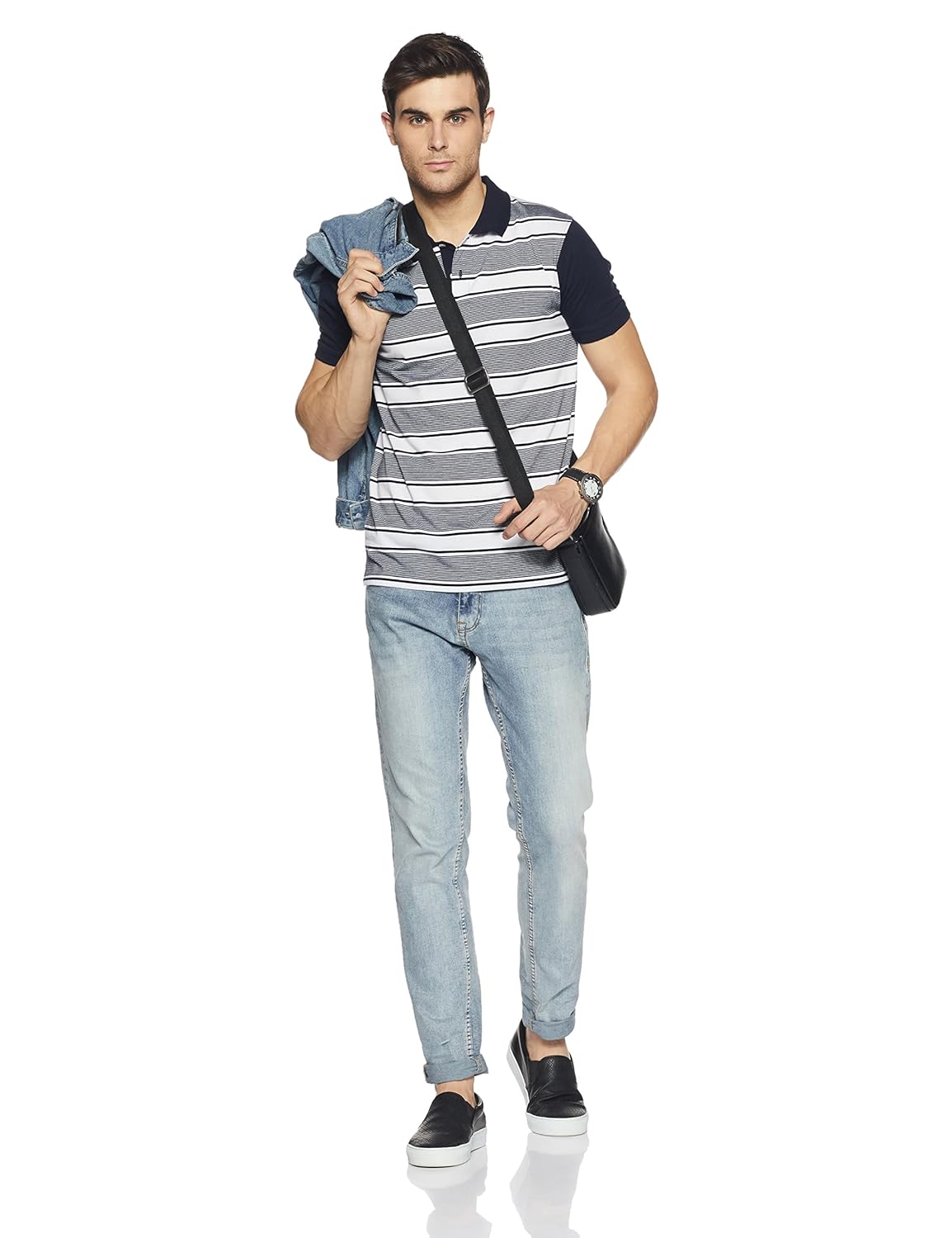 get in men's striped regular fit polo