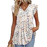 WIHOLL Womens Summer Tops 2026 Babydoll Shirts Ruffle Sleeve Spring Outfits Dressy Casual Blouses