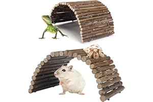 QUOZUO 2PCS Reptile Hideout Hermit Crab Bendable Bridge, Wooden Hermit Crab Hideout Climbing Toys, Reptile Tank Habitat Decor Hiding Hut for Lizards, Mice, Spiders
