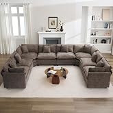 147'' Oversized U Shaped Cloud Sectional Sofa, Chenille Deep Seat Couches for Living Room, Comfy Upholstered Modular Sectional Sofa Couch, Brown