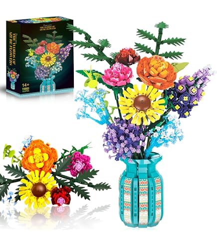 Flowers Building Set with Vase, 14 Wildflowers Bouquet Kits with
