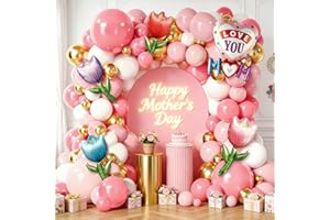 SKTMH Mother's Day Decorations, 99Pcs Mother's Day Balloons Arch with Pink White Metallic Gold Balloons, Large Love You Mom F