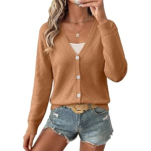 EVALESS Women's Long Sleeve Cardigan Sweaters Button Up V Neck Knit Tops | Lightweight,oversized,ribbed knitted top,2026 busi