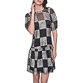 Karl Lagerfeld Womens Puff Sleeve Graphic Burnout A-line Dress