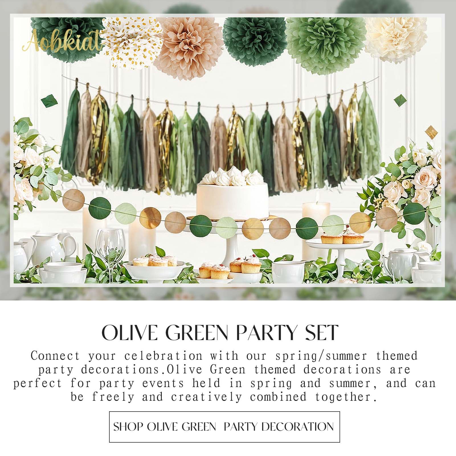 AOBKIAT Sage Green Wedding Party Decorations,28 PCS Tissue Paper Pom Poms,Circle Dots Garland Paper Tassels Hanging Backdrop for Girl Women Birthday,Bridal Baby Shower,Boho Wedding Party Supplies