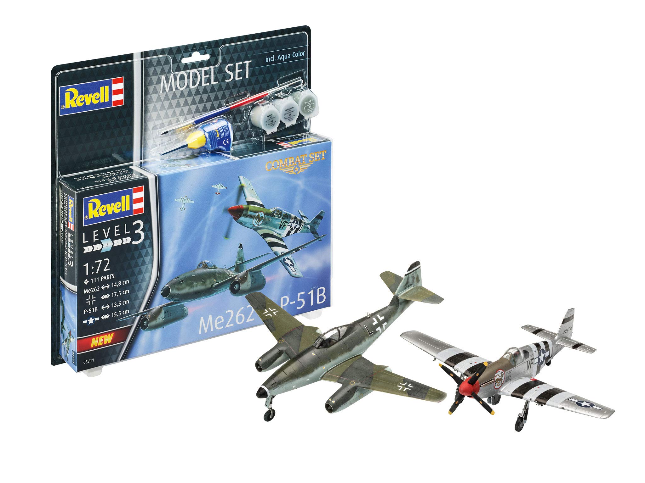 Revell 63711 Model Set Combat Set Me262 & P-51B Mustang 1:72 Scale Unbuilt/Unpainted Plastic Model Kit with Accessories