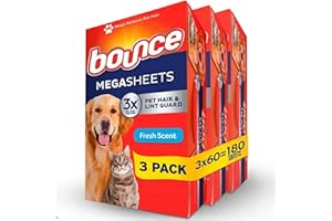 Bounce Pet Hair and Lint Guard Mega Fabric Softener Dryer Sheets with 3X Pet Hair Fighters, Fresh Scent, 180 Count, Bounce Dr