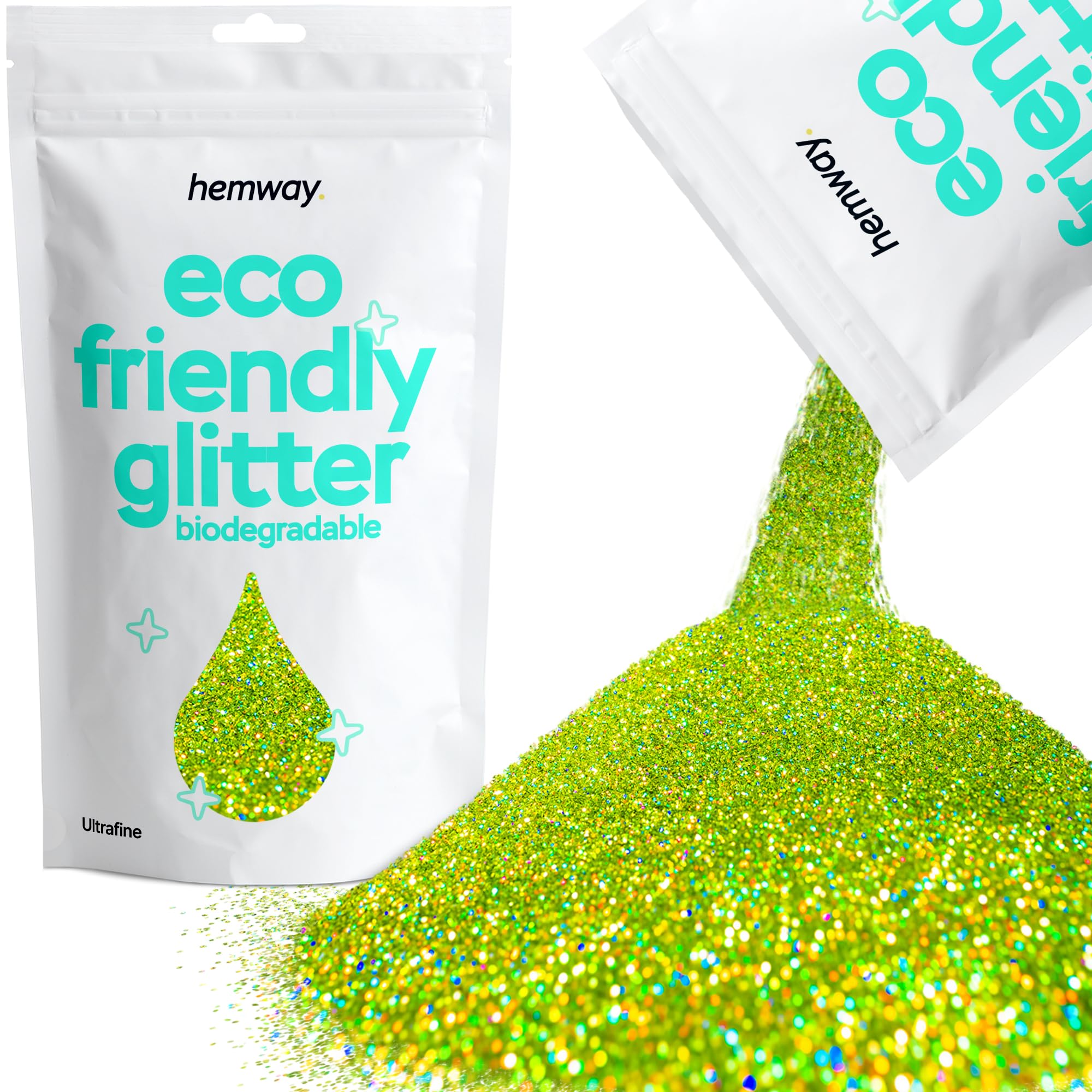 Eco Friendly Biodegradable Glitter | Lime Green Holographic - Ultrafine 100g, Plant Based, Biodegradable Glitter for Craft, Face, Hair, Nail, Body and Festival - Hemway — image 1