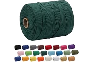 Macrame Cord, ZOUTOG 4mm x 328 yd (about 300m) 100% Natural Cotton Soft Unstained Rope for Handmade Plant Hanger Wall Hanging Craft Making, Dark Green