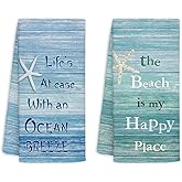 Jvpke Beach Coastal Decorative Hand Dish Tea Towels for Bathroom Kitchen Set - 2 Pieces 16x24, Coastal Beach Gifts for Women