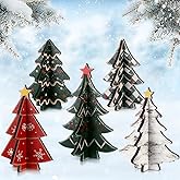Bucherry 5 Pcs Retro Wooden Christmas Trees Tabletop Decorations Rustic 3D Christmas Trees Xmas Centerpieces Farmhouse Table Wooden Signs for Xmas Winter Farmhouse Home Tiered Tray Decor