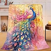 Flintis Peacock Blanket Colorful Peacock Decor Animal Print Throw Blanket Gifts for Girls Boys Warm Super Soft Plush Lightweight Fleece Flannel Winter Bedding Blankets for Kids Adults Women 50"X40"