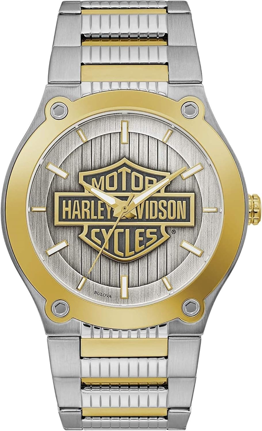 HarleyDavidson Mens Gold Tone B&S Silver Dial Stainless Watch 78A125
