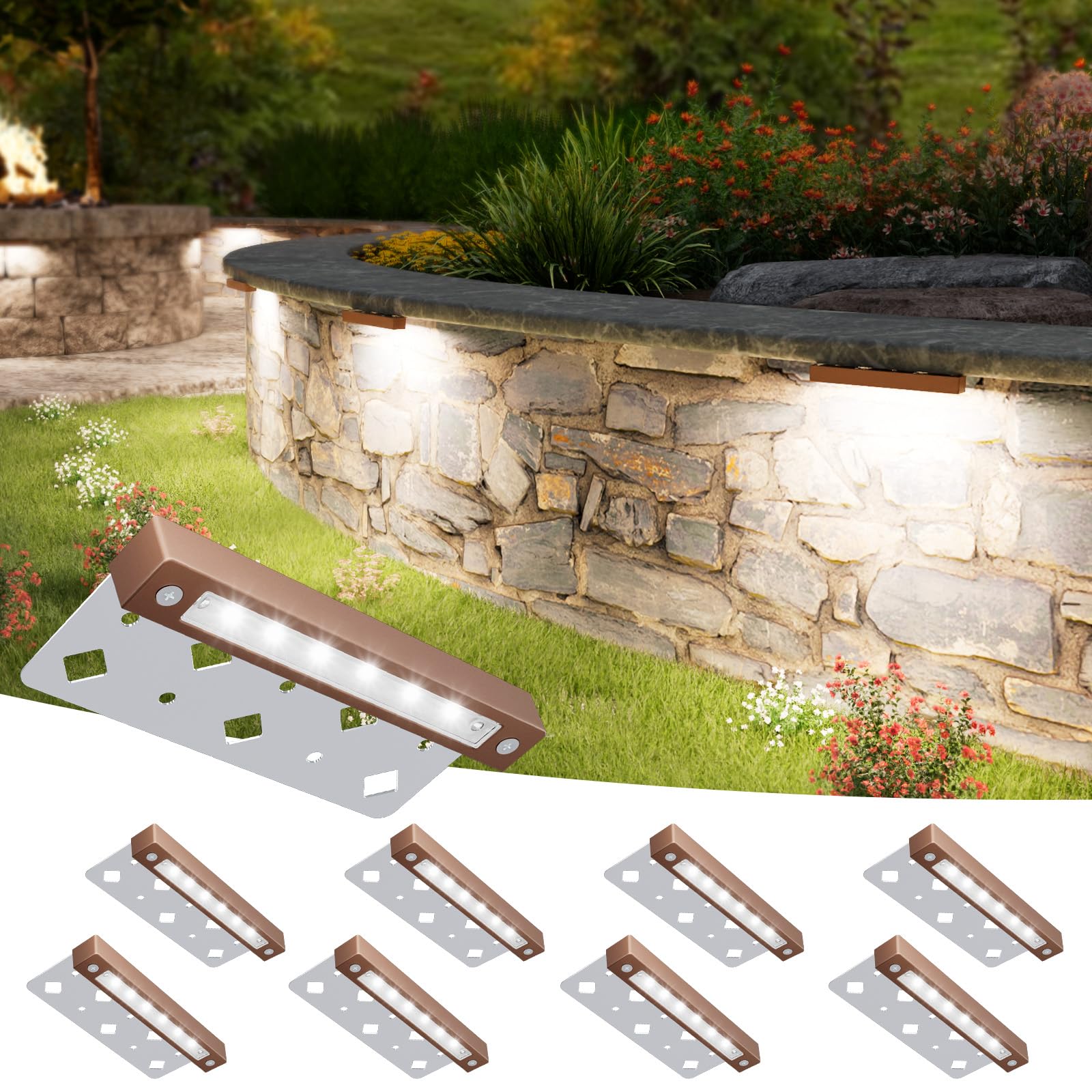 Photo 1 of VOLISUN 8 Pack 7 Inch Retaining Wall Lights, Waterproof LED Hardscape Lighting, Cuttable Low Voltage Landscape Lighting, 12V Paver Lights, 3W Outdoor Step Lights, 5000K Daylight, ETL