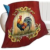 Rooster Blanket Chicken Sunflower Farm Country Animal Red Print Throw Blankets for Couch Sofa Bed Stuff Decor Soft Cozy Fleece Plush Flannel Bedding Gifts for Baby Kids Adults Lover Men Women 40"x50"