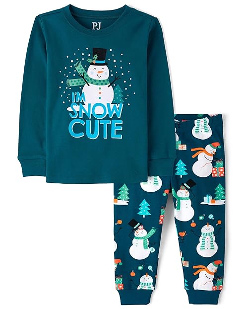 The Children's Place,Baby Boys,and Toddler Long Sleeve Top and Pants Snug Fit 100% Cotton 2 Piece Pajama Set,Snow Cute,12 Months,18 Months