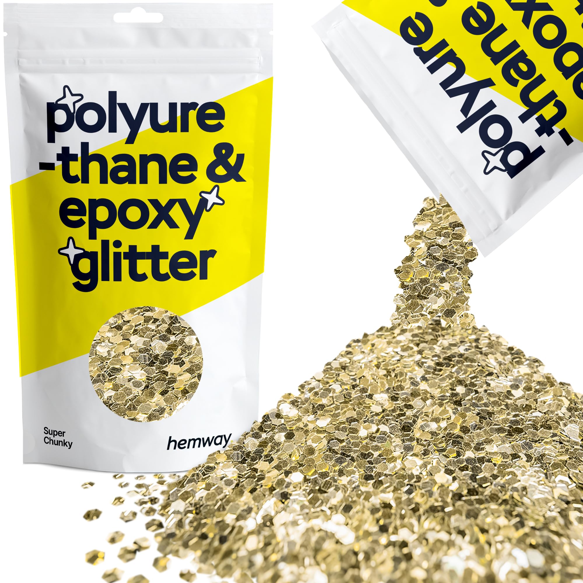 Hemway Resin Glitter Champagne Gold 100g Super Chunky | Polyurethane & Epoxy Glitter for Resin Crafts, Tumblers, Coasters, Floor & Table Art