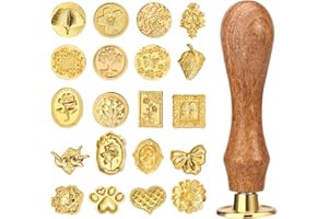 21PC Wax Seal Kit,Wax Seal Stamp Set Include 20pc Head of Sealing Stamps and A Wooden Handle,Classic Vintage Craft Supplies f