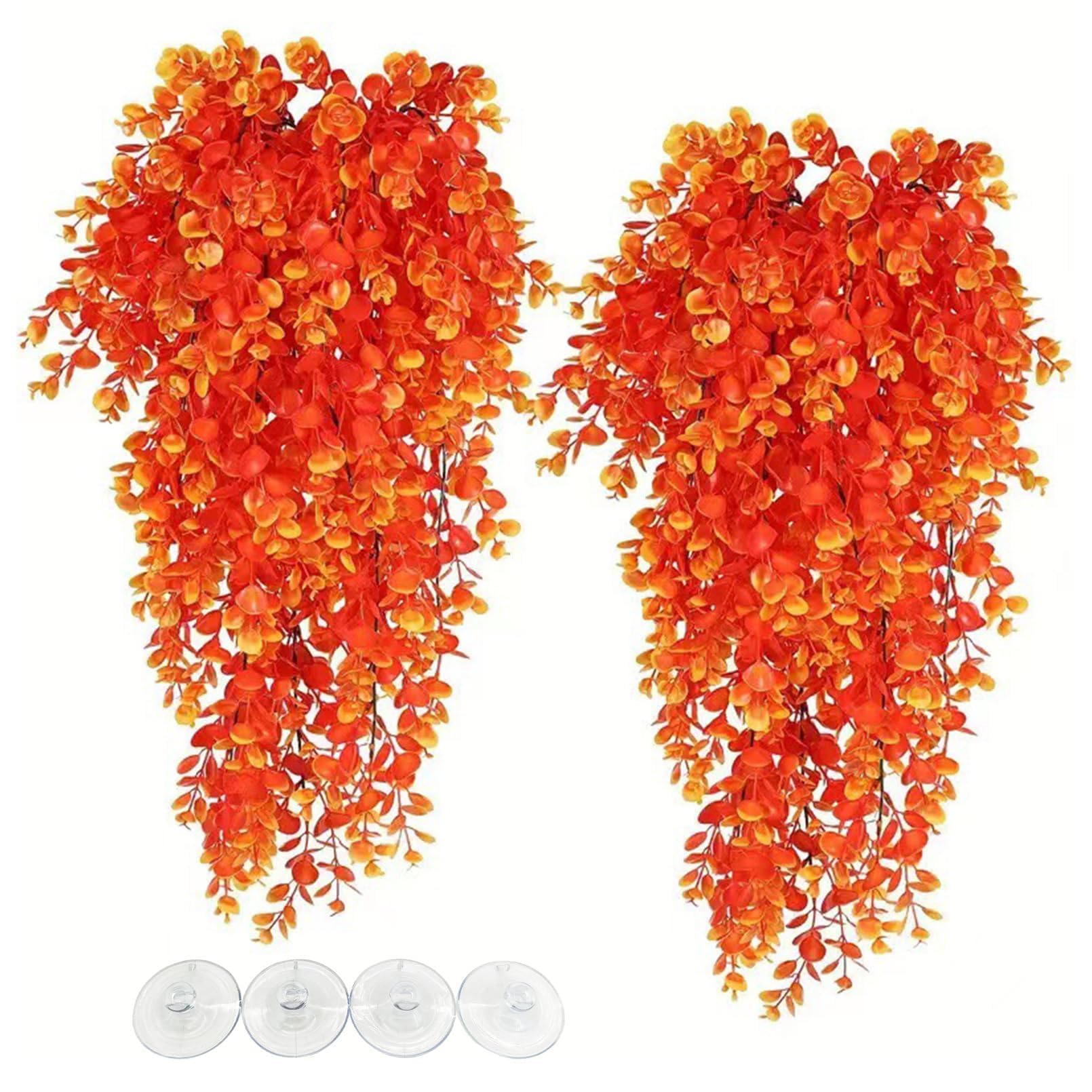 Photo 1 of Hamiledyi Fake Reptile Plants 2 Pack Hanging Fake Plants, Plants for Reptiles with Suction Cup, Fake Amphibian Plants for Bearded Dragon Lizard Geckos Chameleon Tank (Orange)