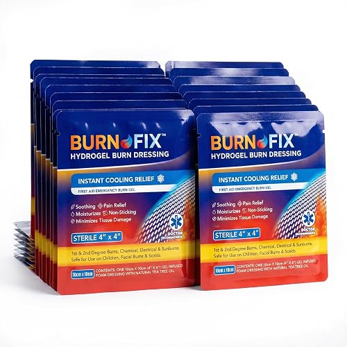 Burn-Fix- 25 Pack-Burn Gel Dressing 4 x 4 Burn Care Cream First Aid  Treatment.