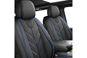 BALLIOL Pickup Seats Covers Compatible with Toyota Tacoma 2005-2024 SR SR5 TRD Off-Road TRD Pro TRD Sport Trall Special Edition Faux Leather(Blue_Line,5 Sets Full Seat)