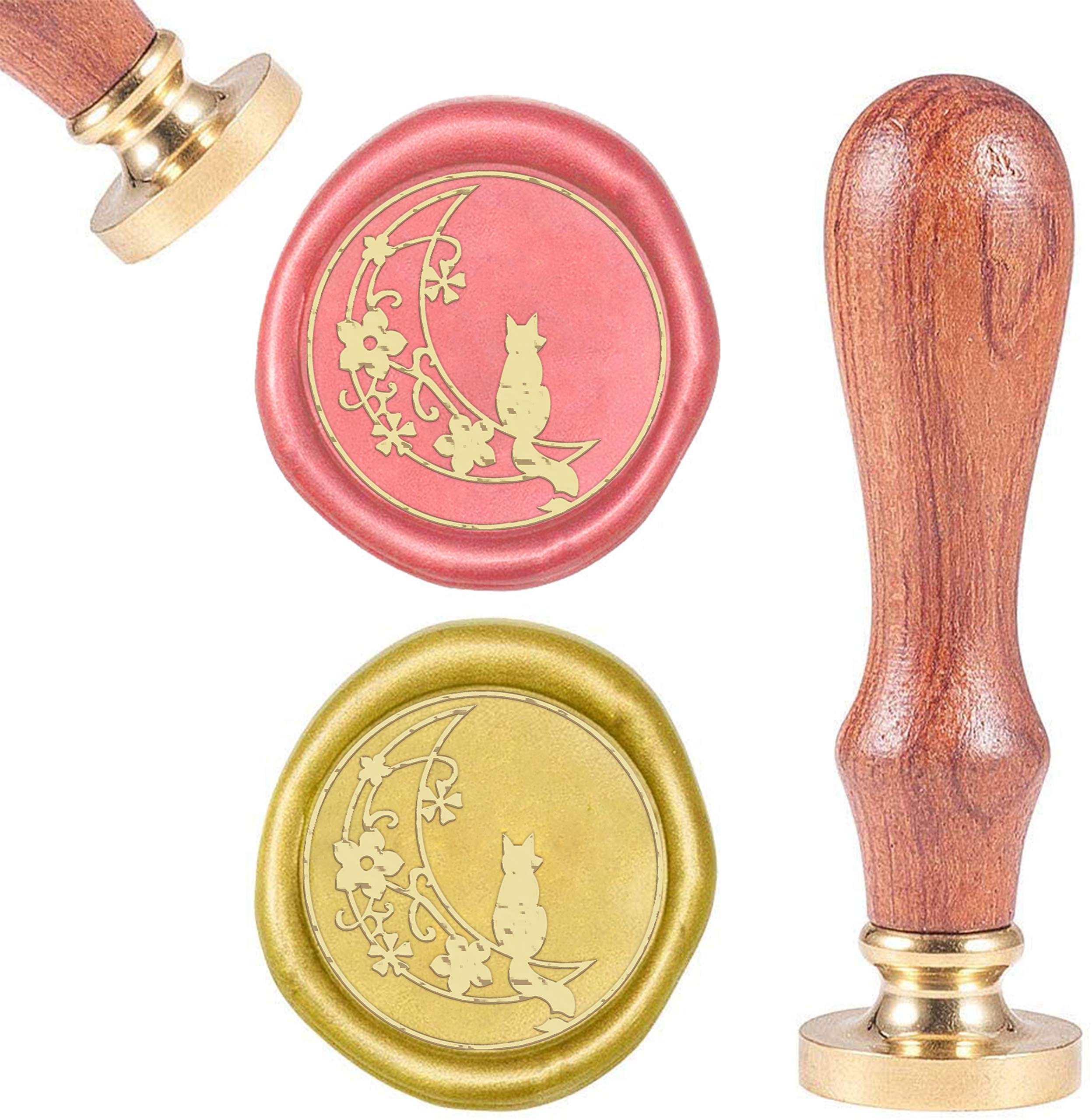 CRASPIRE Wax Seal Stamp Moon with Fox, Vintage Wax Sealing Stamps Animal Retro Wood Stamp Removable Brass Head 25mm for Envelopes Invitations Embellishment Bottle Decoration Gift Packing