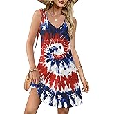 NEWWEN American Flag Dress Women 4th of July Sleeveless Tank Dress Patriotic Stars Stripes Midi Dress Summer Tanks Sundress