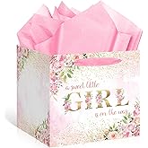 Extra Large Baby Girl Gift Bags - Pink Floral Baby Shower Square Gift Bag A Sweet Little Girl is on the Way Wrapping Paper Bag for Newborn Congratulations Gifts Gender Reveal Party Favors Decor