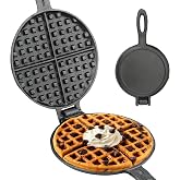 7 Inch Cast Iron Waffle Maker for Gas Stove or Camping Grill | Heavy Duty Round Two Piece Non Electric Stovetop Waffle Iron for Indoor Outdoor Homemade Breakfast Waffles