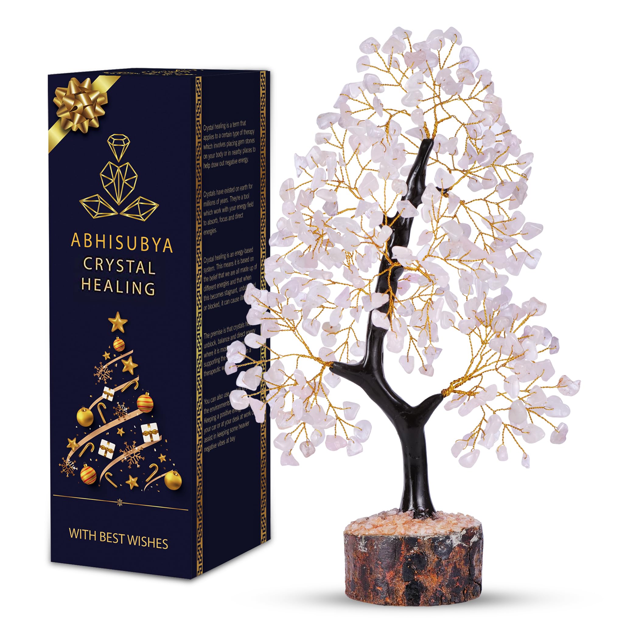 ABHISUBYA Tree of Life – Crystals – Gemstones – Healing Stones – Money Tree – Spiritual Gifts – Bonsai Tree – Feng Shui Decoration – Gemstones Tree (Rose Quartz)