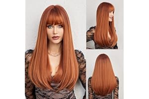 HAIRCUBE Auburn Wig with Bangs Long Hair With Bangs Red Hair Natural Appearance Heat-Resistant Synthetic Wig Daily Play Party Suitable For Fashionable Women 26 Inches
