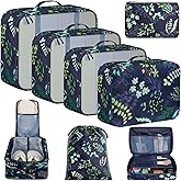 BAGAIL 8 Set Packing Cubes Luggage Packing Organizer Bags for Travel Accessories-Navy Leaf