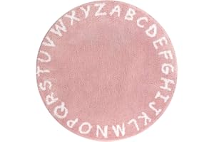 Lahome ABC Pink Round Rug for Girls Bedroom - 3ft Washable Small Classroom Rug Non Slip Alphabet Rug, Circle Nursery Rug for Kids Room, Cute Furry Plush Shaggy Crawling Play Mat for Children Toddlers