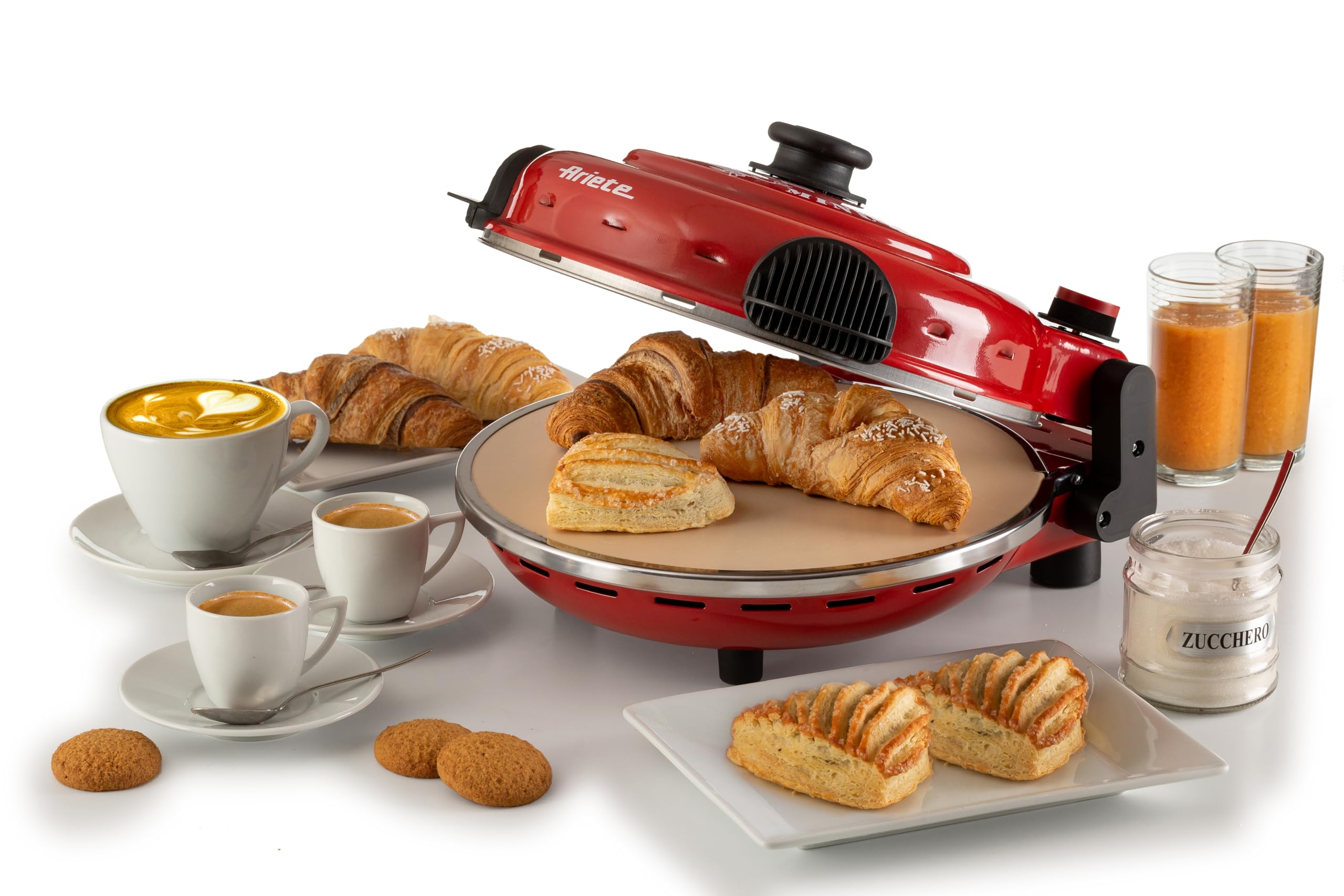 Ariete Pizzaofen 919, 4-Minuten-Pizza, Pizzaofen mit 5 Garstufen, Feuerfeste Platte zum Wiederaufwärmen, Holzbrettchen im Lieferumfang Enthalten, Max. Temperatur 400°C, 1200W, Rot 4